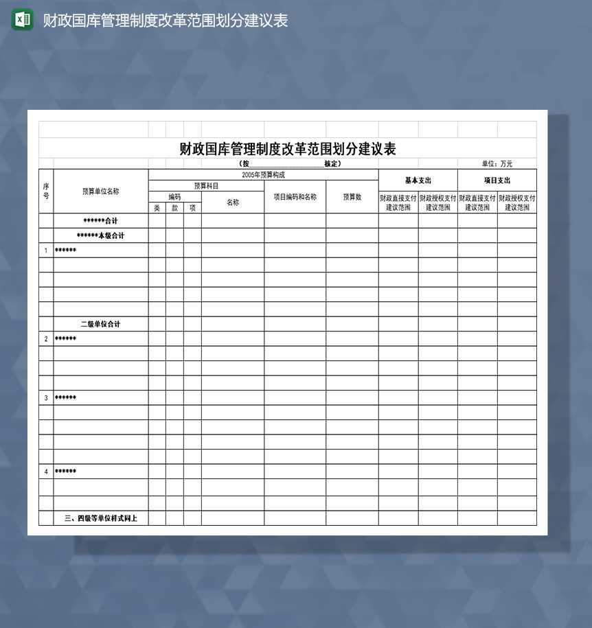 财政国库管理制度改革范围划分建议表Excel模板