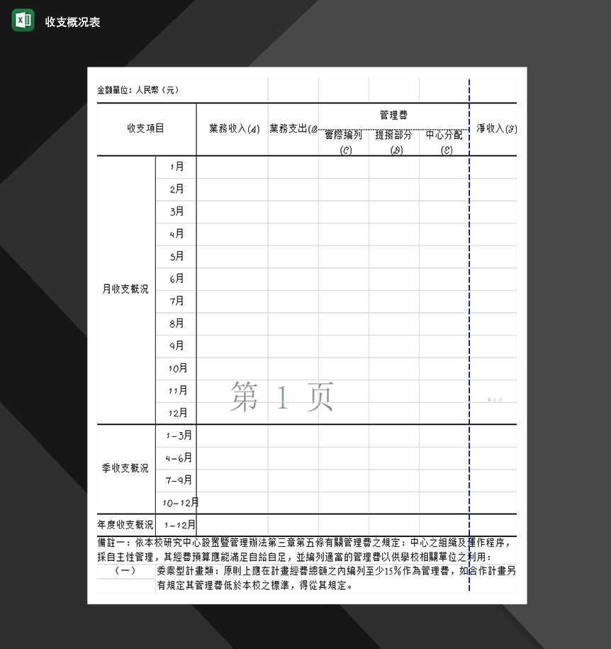 收支概况表财务收支审计报告必备Excel模板