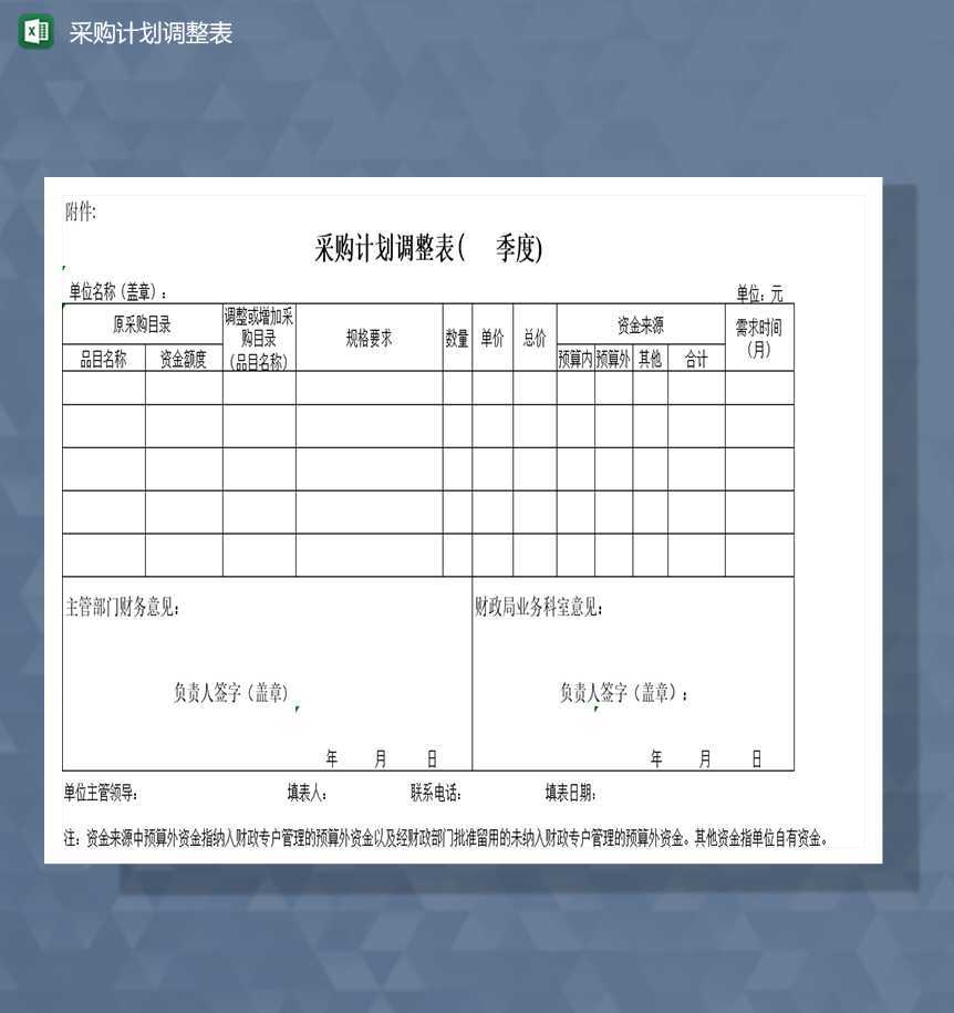 采购季度性计划调整表Excel模板