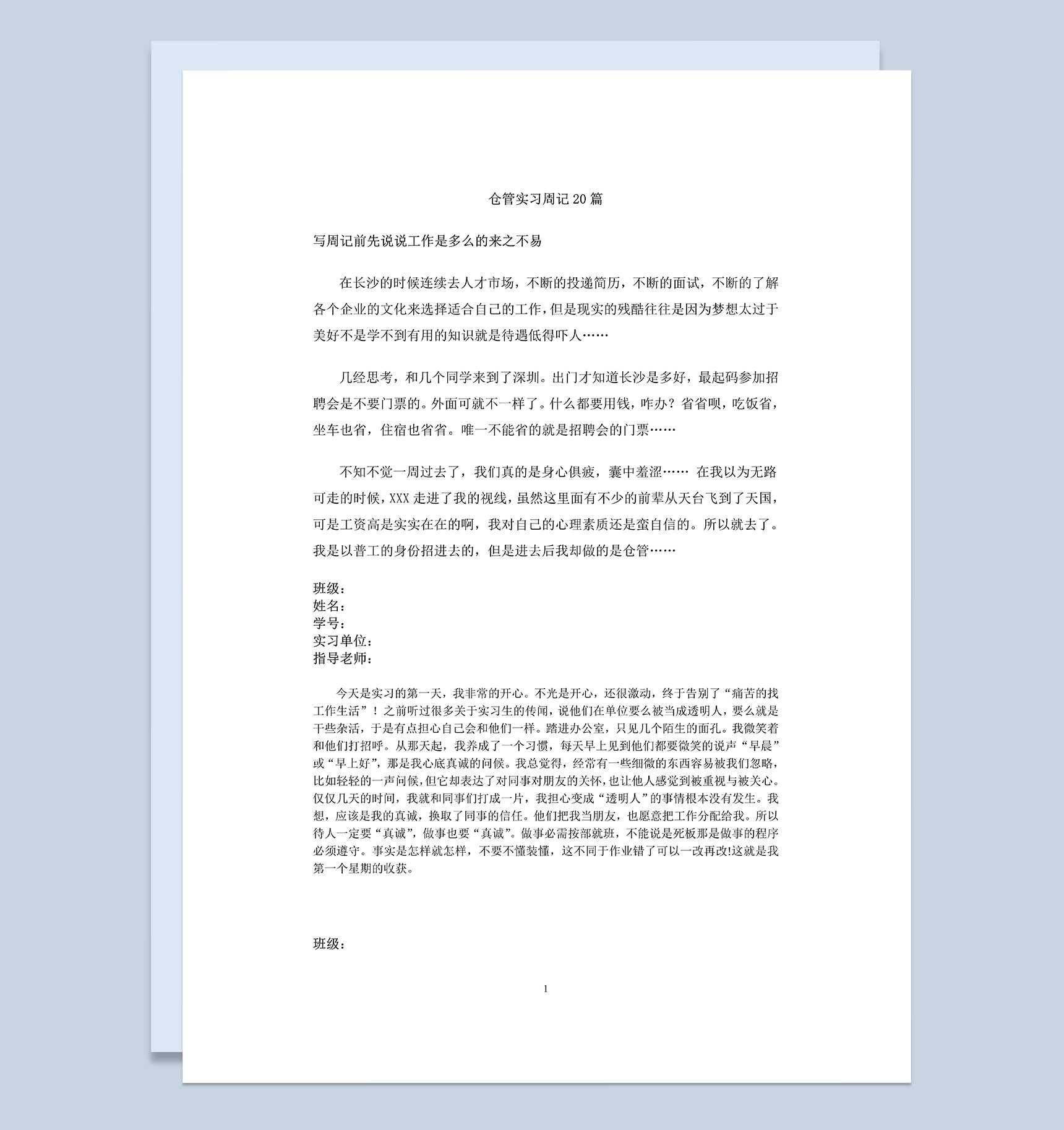 科技公司仓库管理员实习周记仓库管理员实习日记Word模板