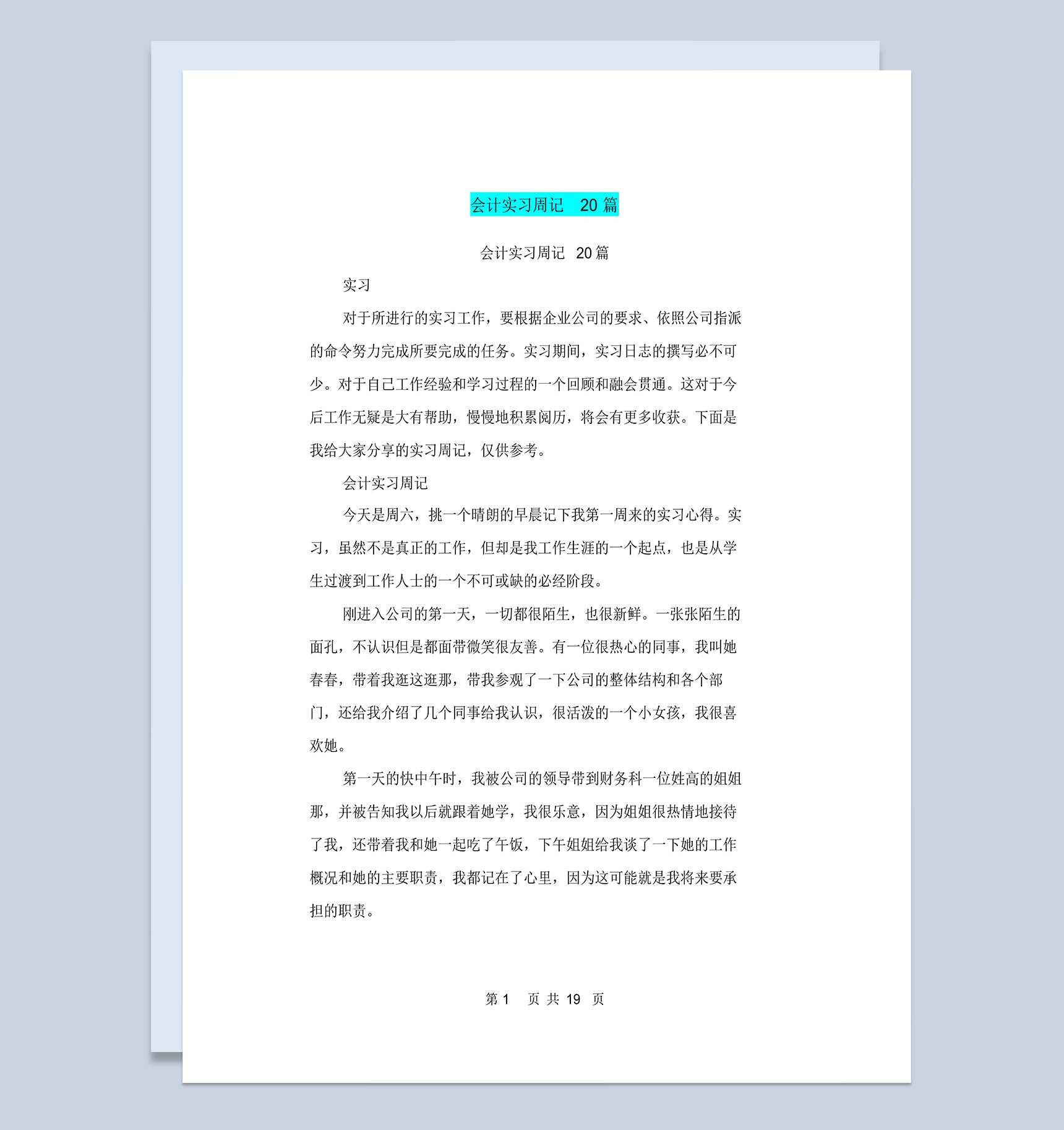 集团公司企业会计实习周记报告Word模板