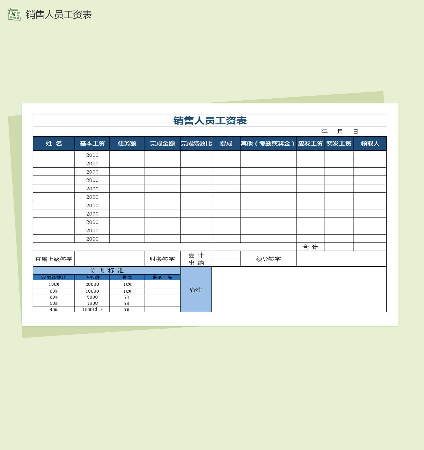 销售人员工资表excel表格模板_爱尚资源网,excel模板下载