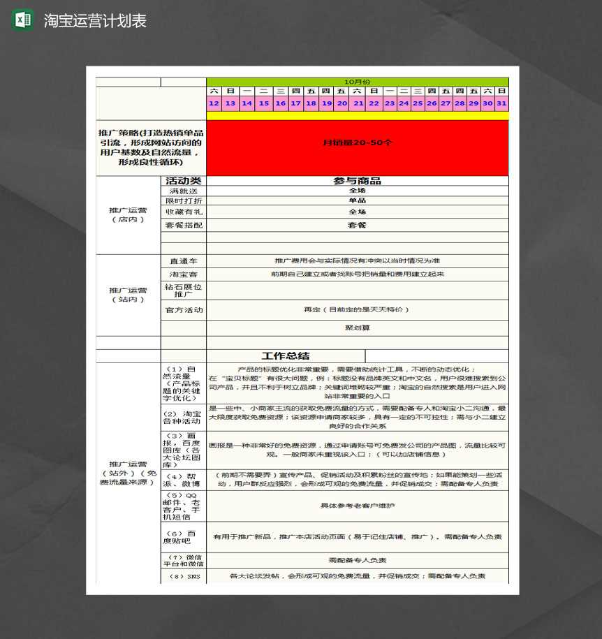 淘宝季度运营计划表Excel模版-1