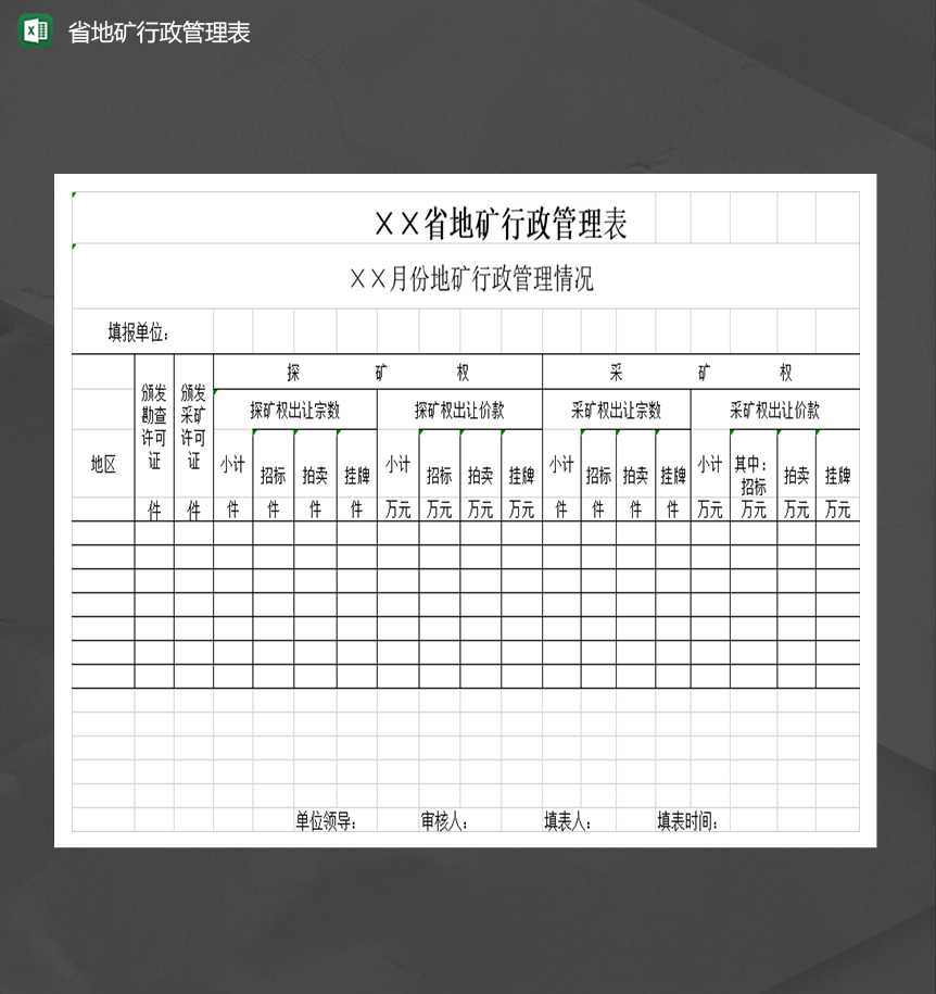 地矿行政管理情况明细表Excel模板