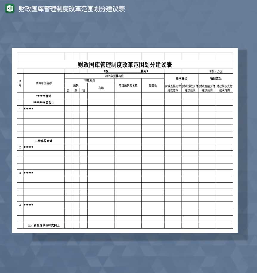 财政国库管理制度改革范围划分建议表Excel模板