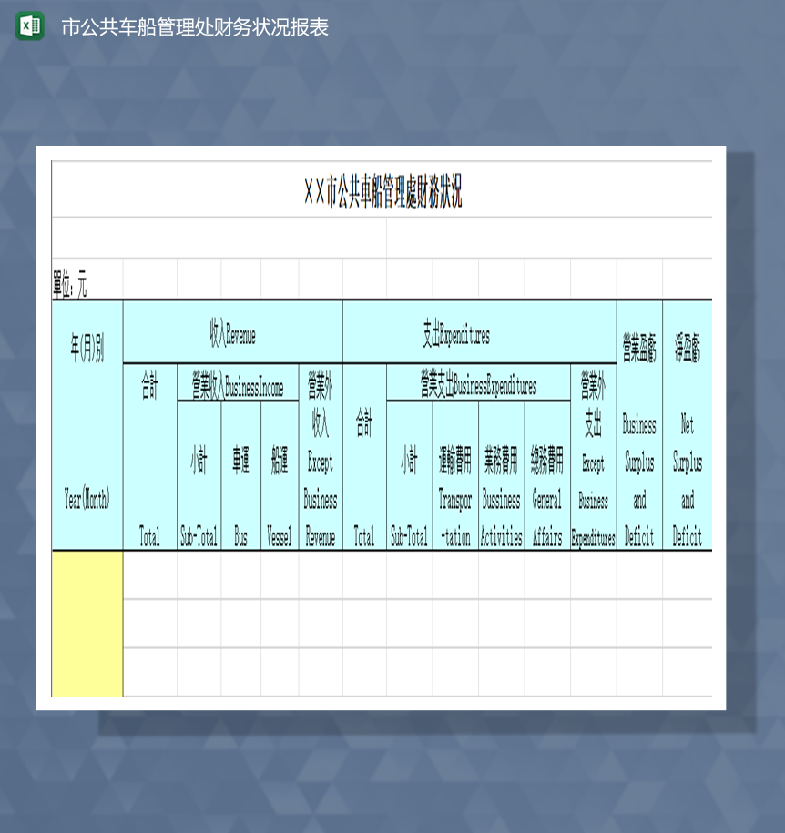 市公共车船管理处财务状况报表Excel模板