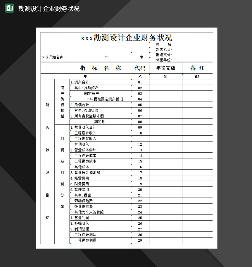 勘测设计企业财务状况Excel模板