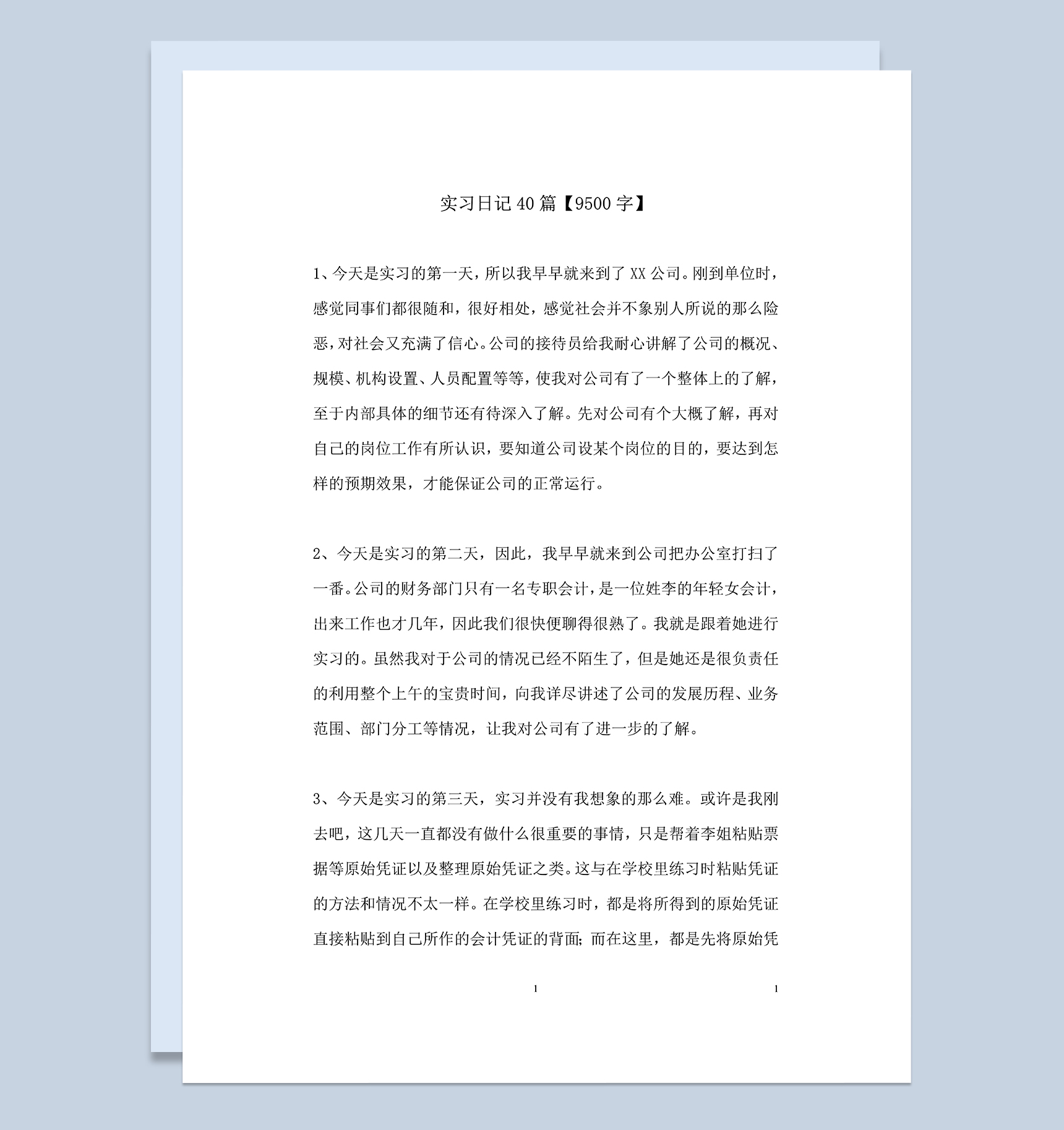 系统实用会计实习日记财务会计专业实习日志范本Word模板