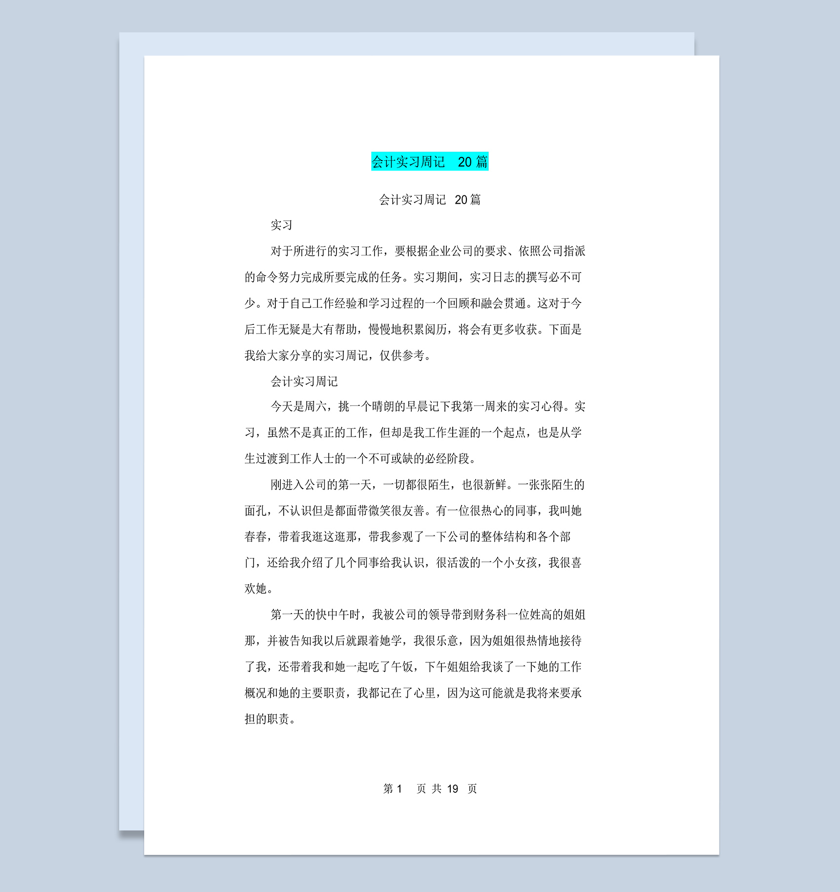 集团公司企业会计实习周记报告Word模板