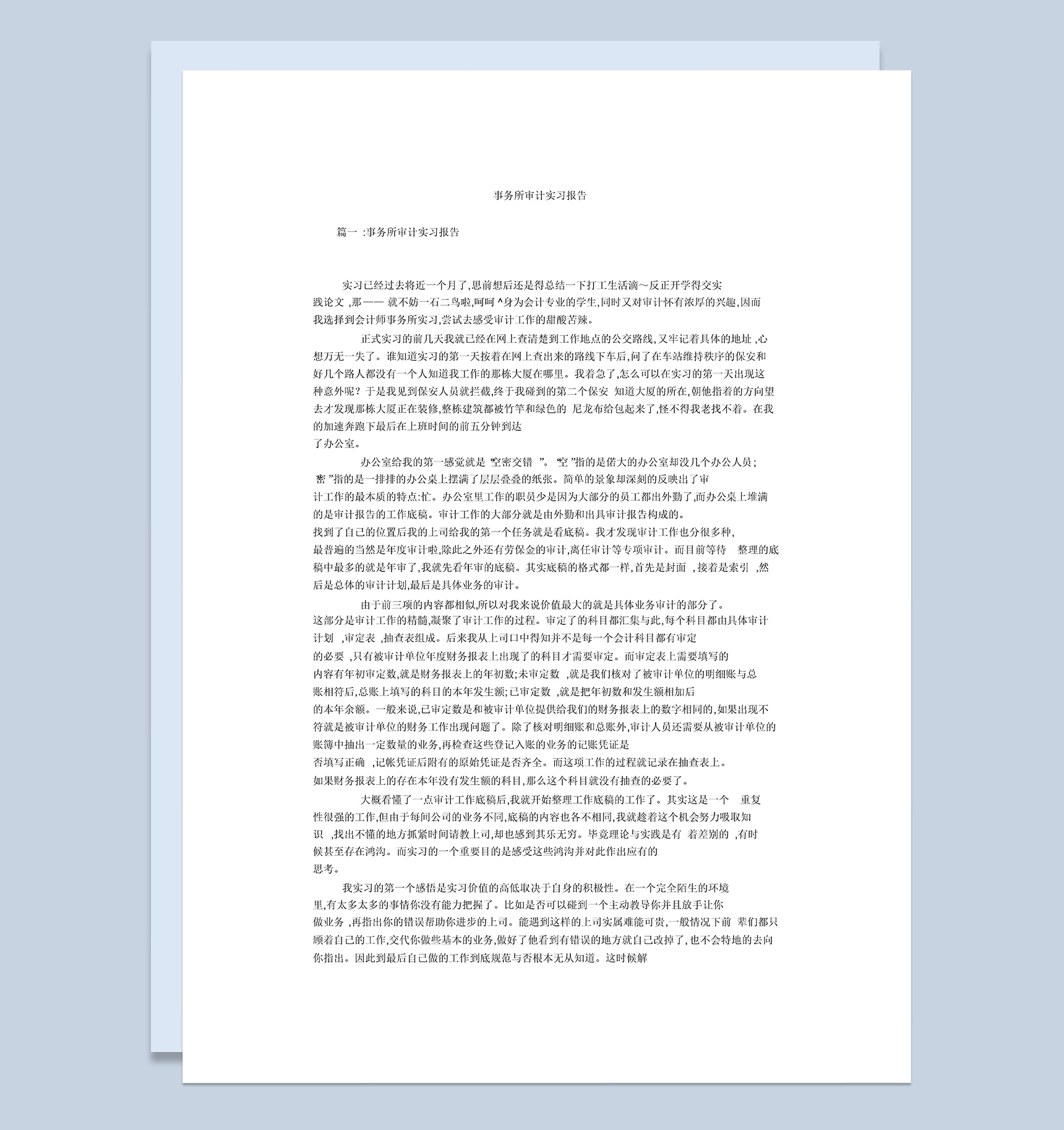 经典风格事务所审计实习报告范本Word模板