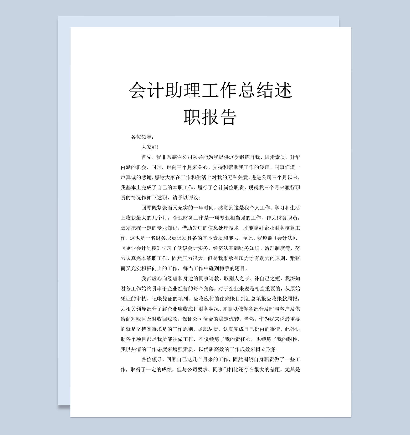 会计助理工作总结述职报告word格式文档