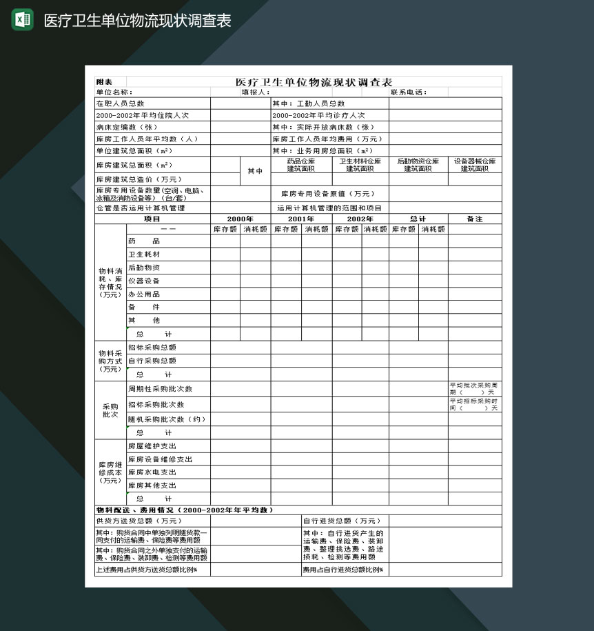 医疗卫生单位物流现状调查表Excel模板_爱尚资源网,excel模板下载